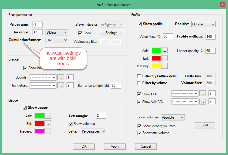 mzBracket on-the-fly settings