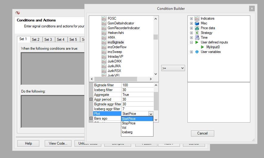 MZpack in NinjaTrader Startegy Wizard